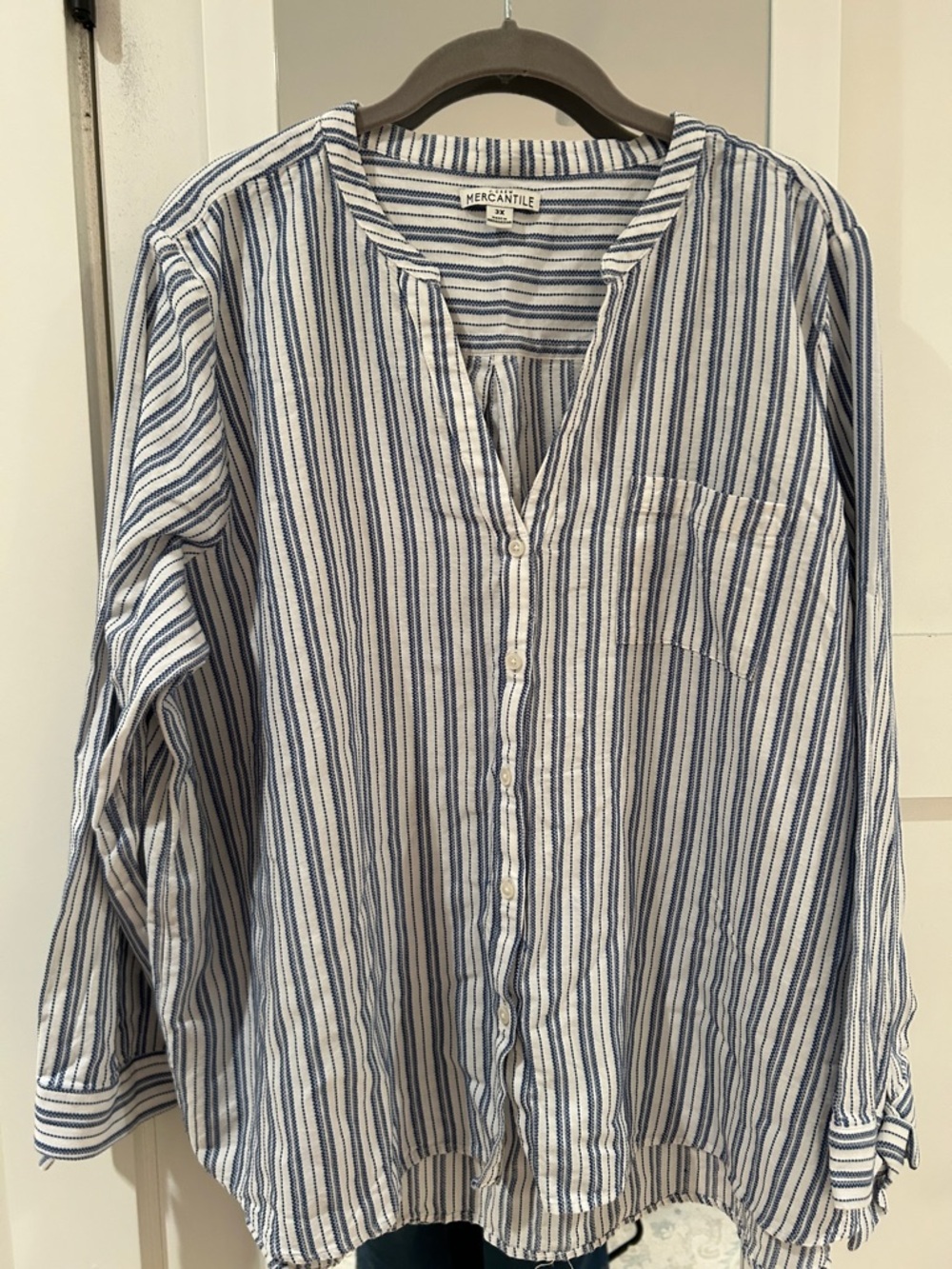 J Crew Mercantile Woman’s Blue & White Striped Button-Front Shirt